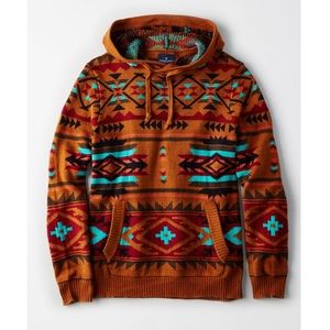 🌼American Eagle Boho Orange Aztec Tribal Hoodie